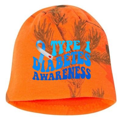 Diabetes Awareness Blue Ribbon T1D Warrior  Kati - Camo Knit Beanie