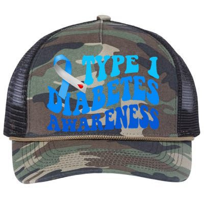 Diabetes Awareness Blue Ribbon T1D Warrior  Retro Rope Trucker Hat Cap