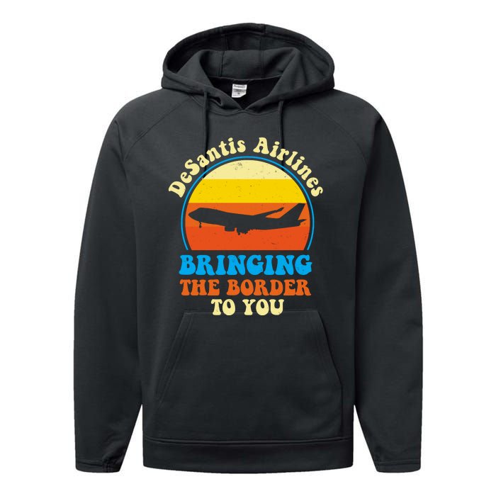 Desantis Airlines Brining The Boarder To You Funny Political Performance Fleece Hoodie