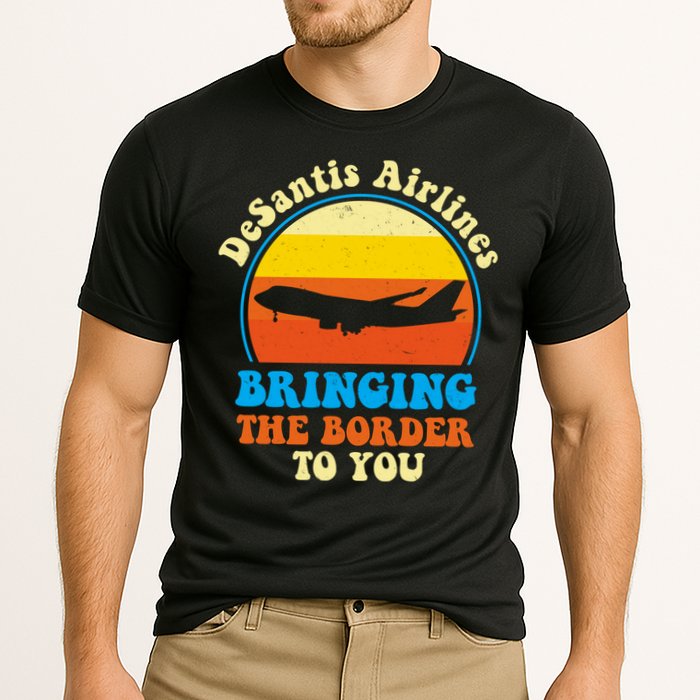 Desantis Airlines Brining The Boarder To You Funny Political Cooling Performance Crew T-Shirt