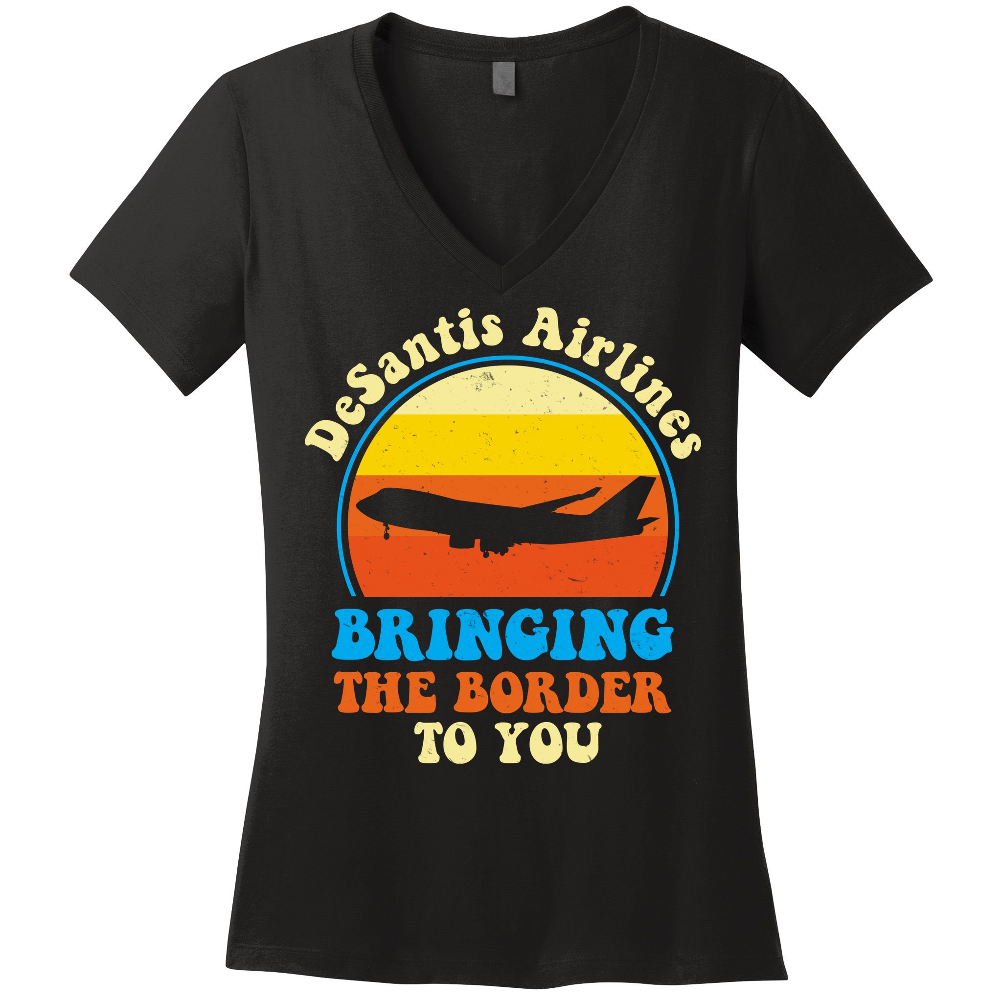 Desantis Airlines Brining The Boarder To You Funny Political Women's V-Neck T-Shirt
