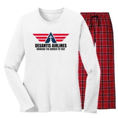 Desantis Airlines Bringing The Boarder To You Political Women's Long Sleeve Flannel Pajama Set 