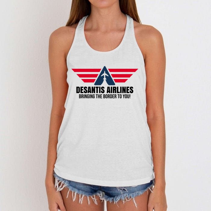 Desantis Airlines Bringing The Boarder To You Political Women's Knotted Racerback Tank