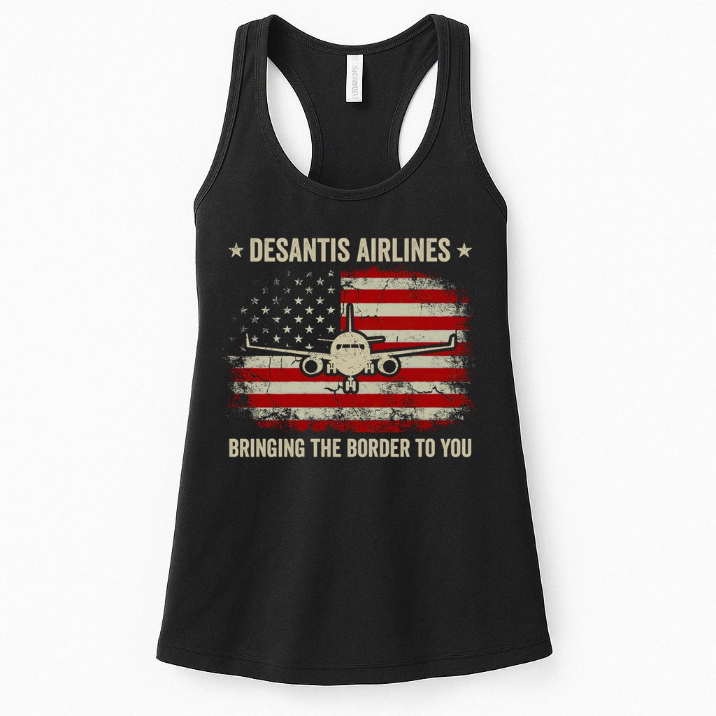 DeSantis Airlines Bringing The Border To You American US Flag Vintage Womens Tank Top
