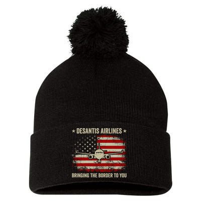 DeSantis Airlines Bringing The Border To You American US Flag Vintage Pom Pom 12in Knit Beanie
