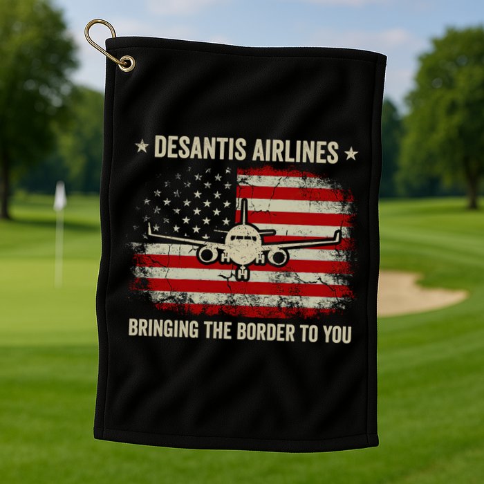 DeSantis Airlines Bringing The Border To You American US Flag Vintage Golf Towel