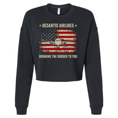 DeSantis Airlines Bringing The Border To You American US Flag Vintage Cropped Pullover Crew