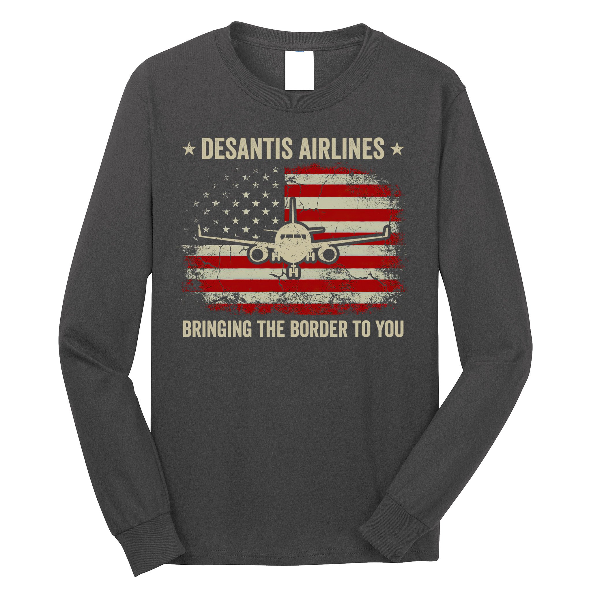 DeSantis Airlines Bringing The Border To You American US Flag Vintage Long Sleeve Shirt