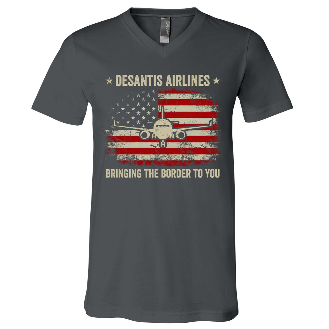 DeSantis Airlines Bringing The Border To You American US Flag Vintage V-Neck T-Shirt