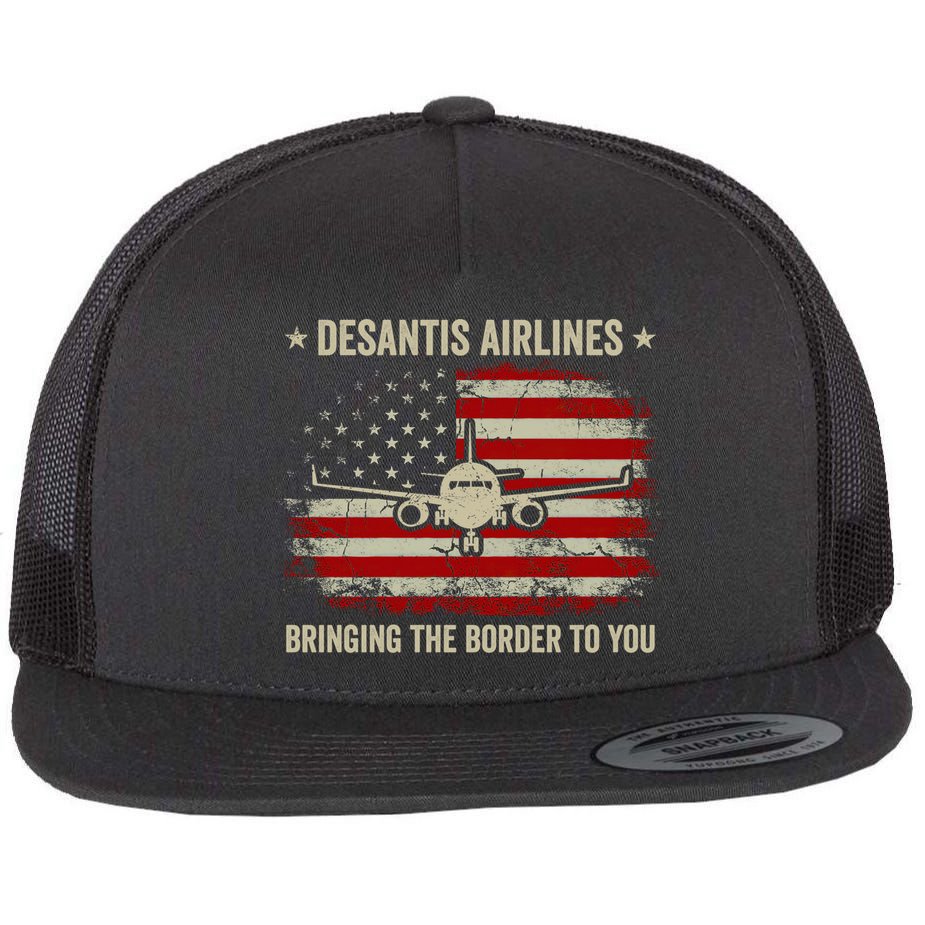 DeSantis Airlines Bringing The Border To You American US Flag Vintage Flat Bill Trucker Hat