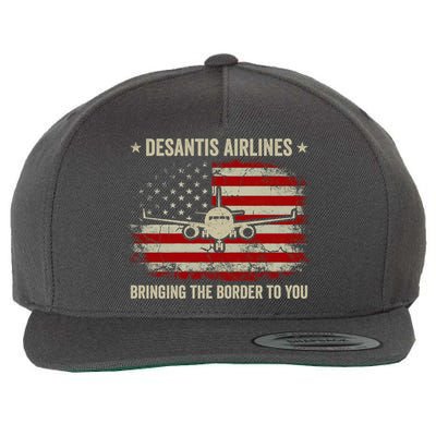DeSantis Airlines Bringing The Border To You American US Flag Vintage Wool Snapback Cap