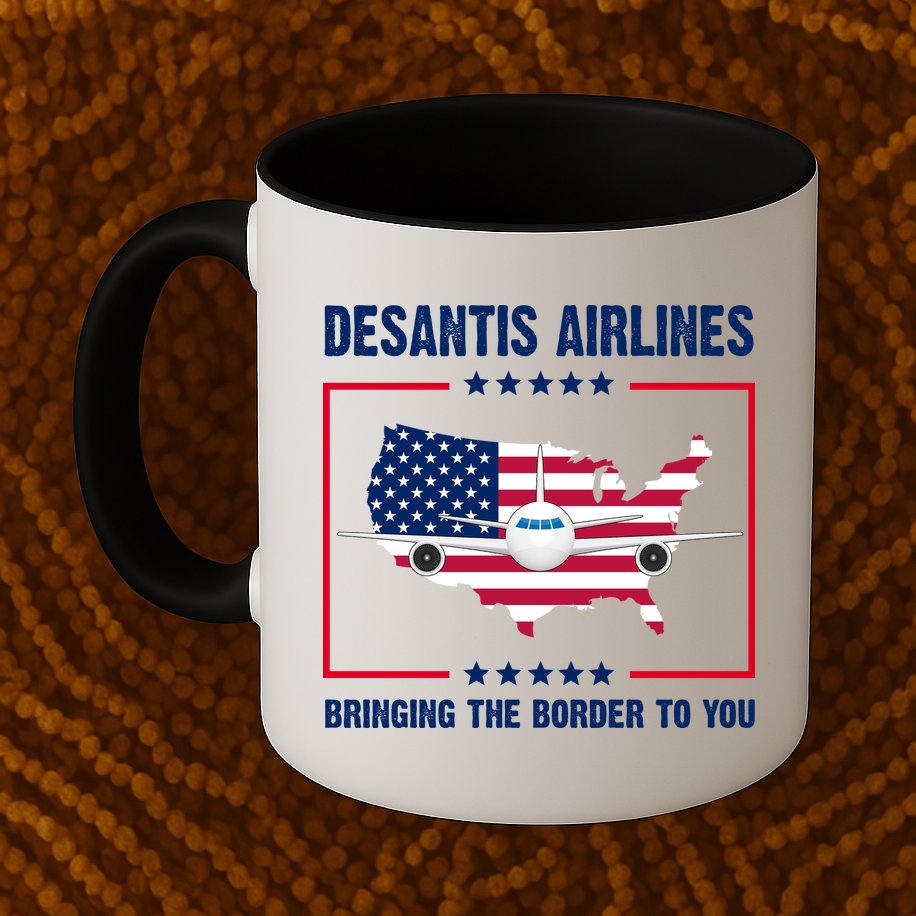 Desantis Airlines Brining The Border To You American Flag Mug