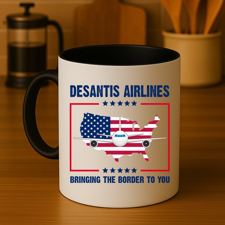 Desantis Airlines Brining The Border To You American Flag Mug