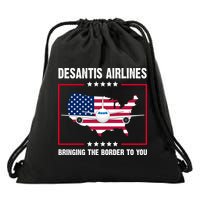 Desantis Airlines Brining The Border To You American Flag Drawstring Bag