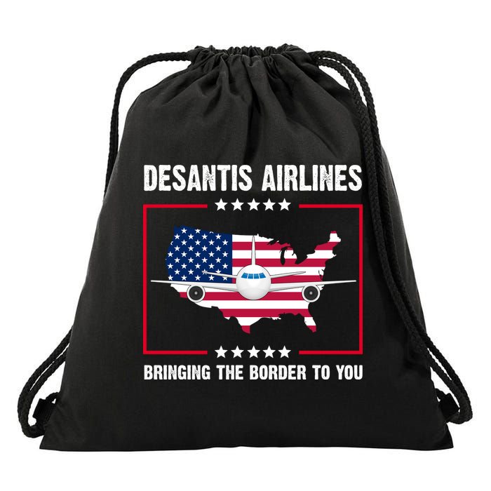 Desantis Airlines Brining The Border To You American Flag Drawstring Bag