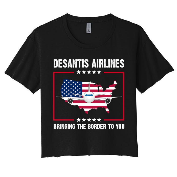 Desantis Airlines Brining The Border To You American Flag Women's Crop Top Tee
