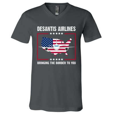 Desantis Airlines Brining The Border To You American Flag V-Neck T-Shirt