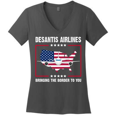 Desantis Airlines Brining The Border To You American Flag Women's V-Neck T-Shirt
