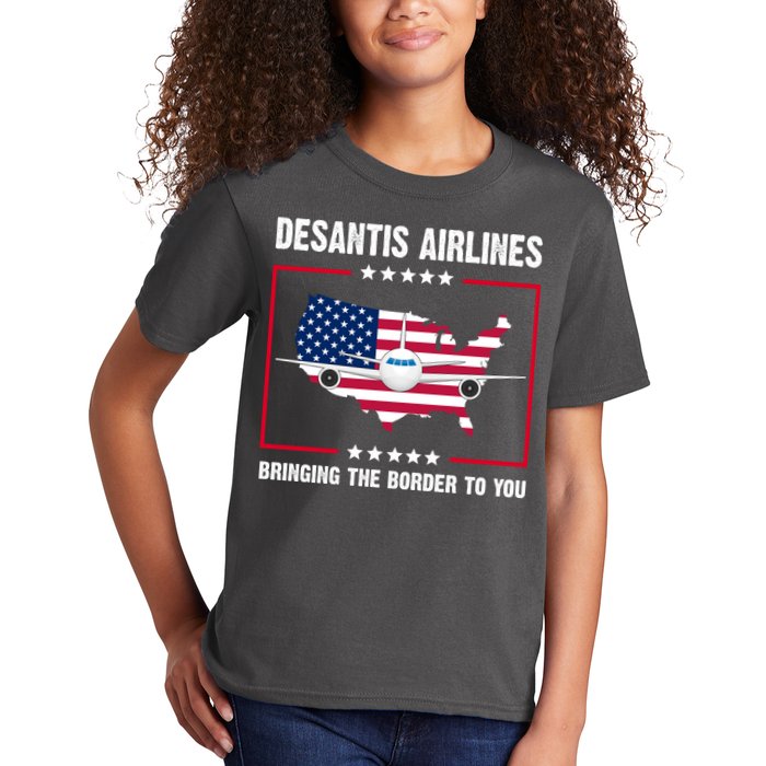 Desantis Airlines Brining The Border To You American Flag Kids T-Shirt