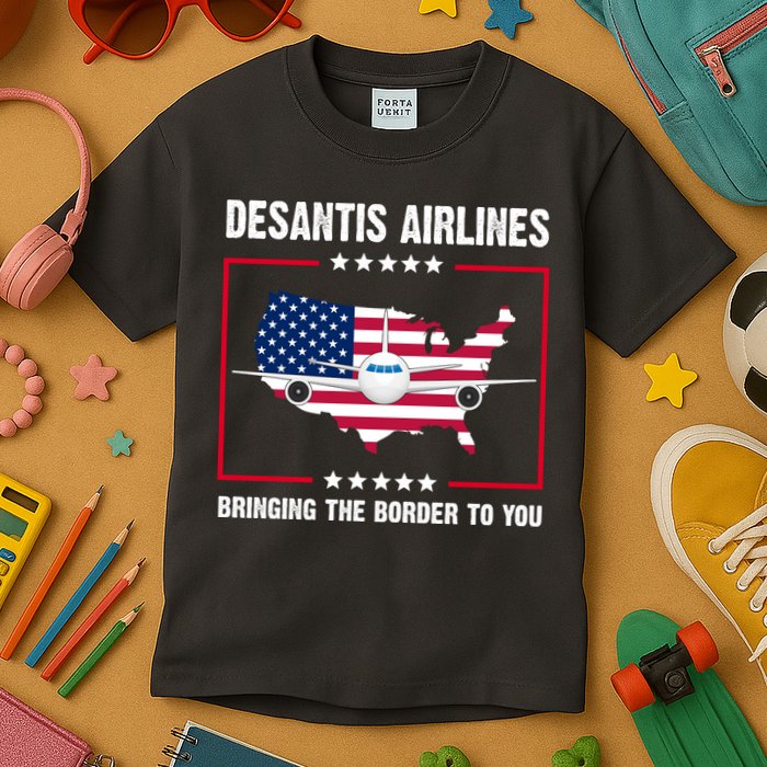 Desantis Airlines Brining The Border To You American Flag Kids T-Shirt