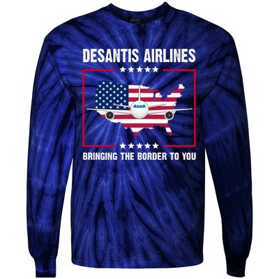 Desantis Airlines Brining The Border To You American Flag Tie-Dye Long Sleeve Shirt