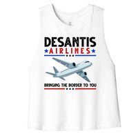 Desantis Airlines Bringing The Border To You Women's Racerback Cropped Tank