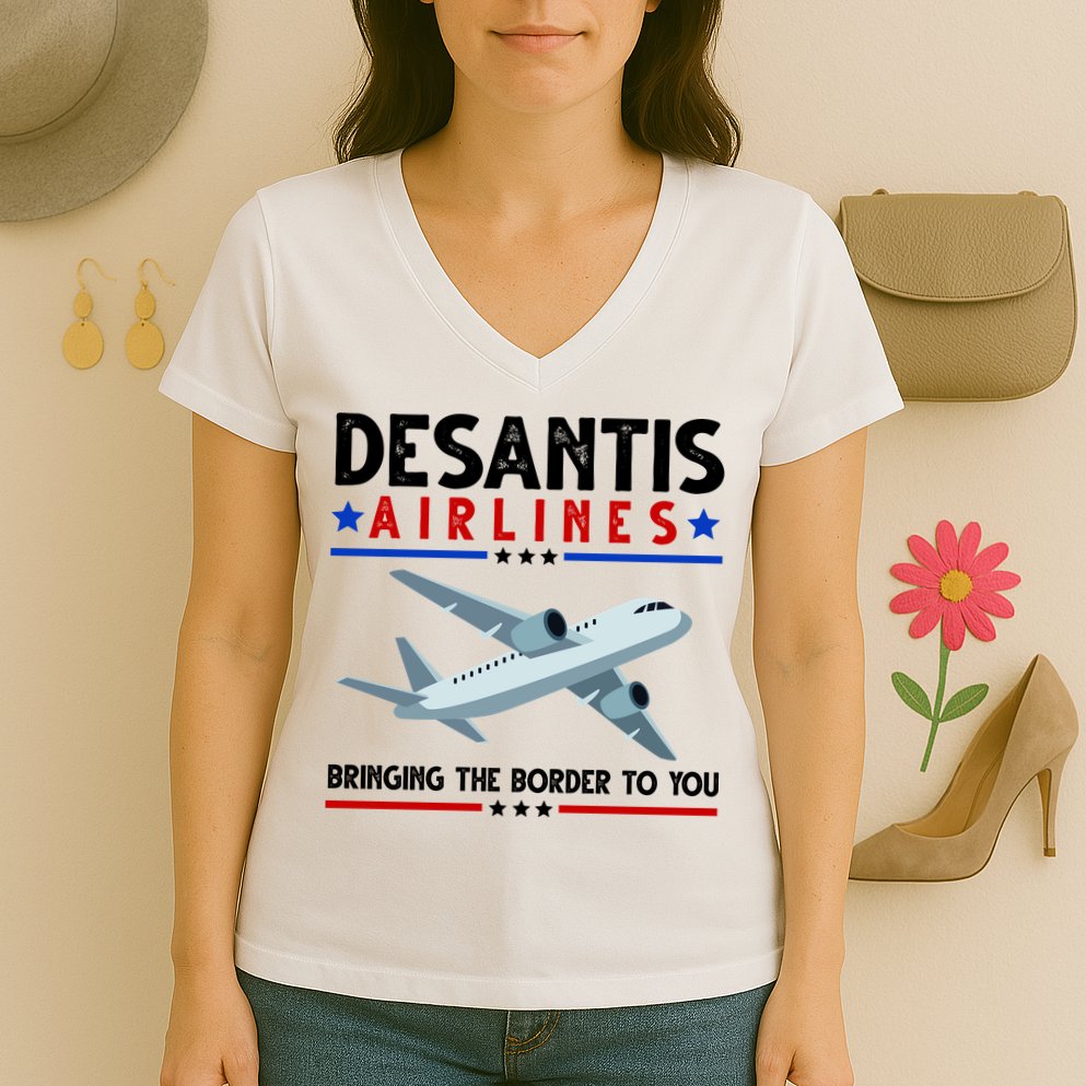 Desantis Airlines Bringing The Border To You Women's V-Neck T-Shirt