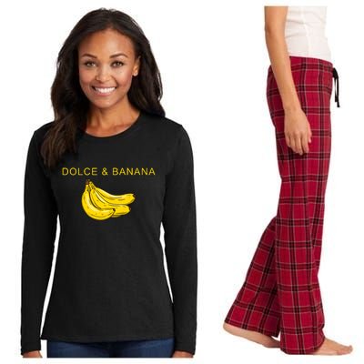 Dolce And Banana Funny Fashion Yellow Yummy Fruit Women's Long Sleeve Flannel Pajama Set 