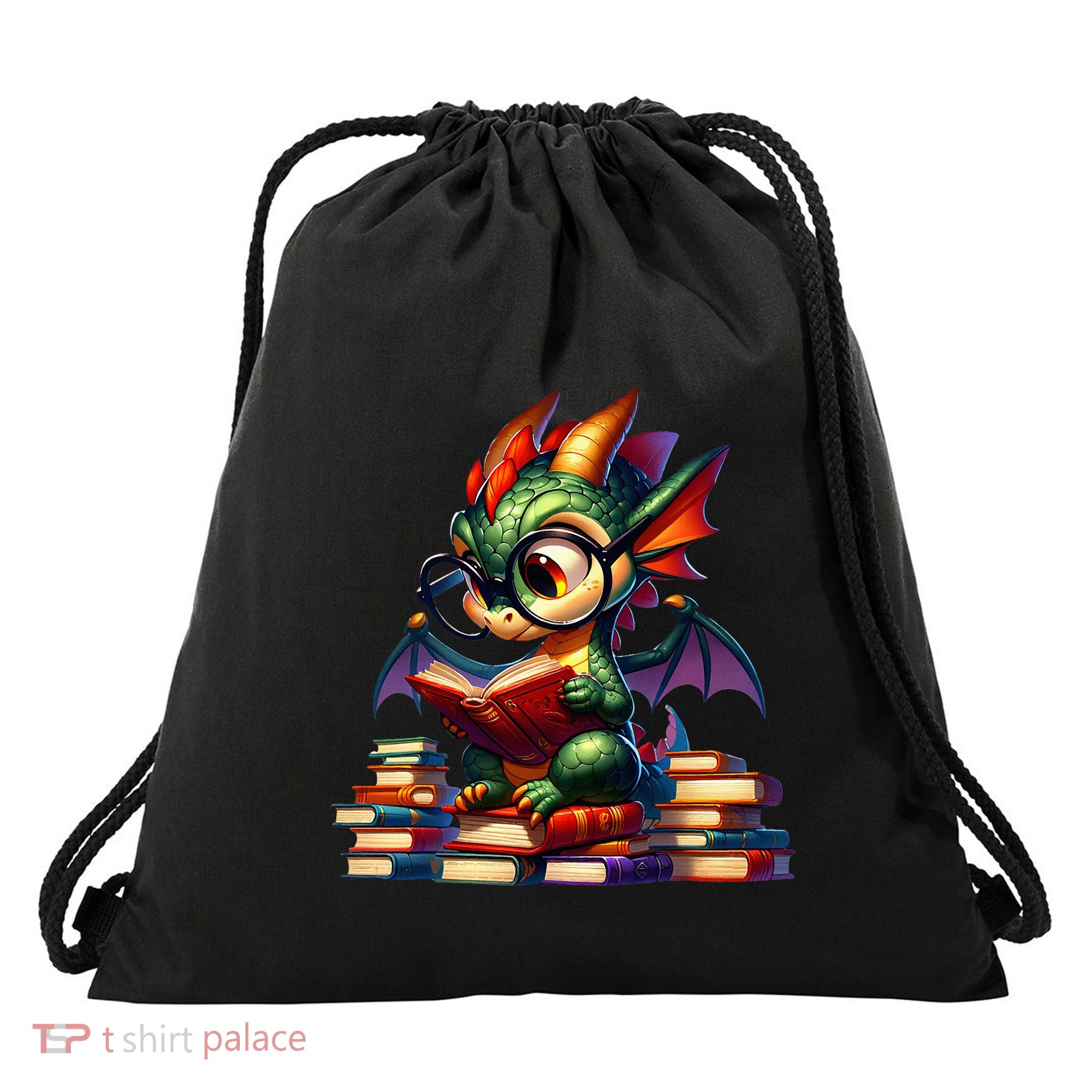 Dragon And Books Nerds Cute Dragon Reading A Book Drawstring Bag