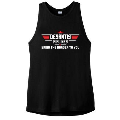 DeSantis Airlines Bringing The Border To You American US Flag Vintage Ladies PosiCharge Tri-Blend Wicking Tank