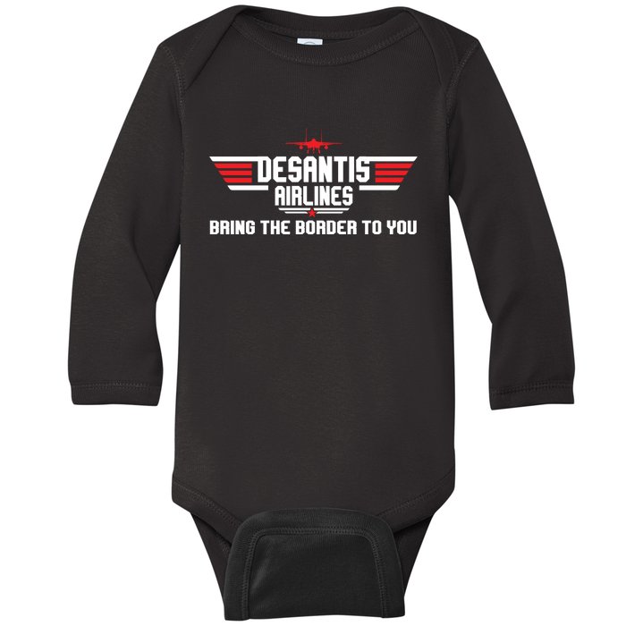 DeSantis Airlines Bringing The Border To You American US Flag Vintage Baby Long Sleeve Bodysuit