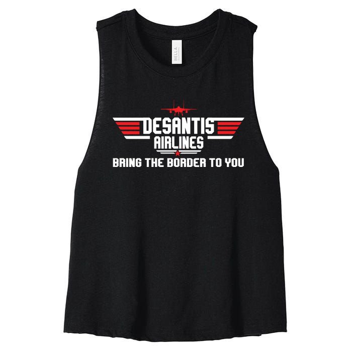 DeSantis Airlines Bringing The Border To You American US Flag Vintage Women's Racerback Cropped Tank