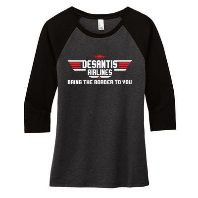 DeSantis Airlines Bringing The Border To You American US Flag Vintage Women's Tri-Blend 3/4-Sleeve Raglan Shirt