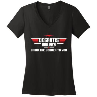 DeSantis Airlines Bringing The Border To You American US Flag Vintage Women's V-Neck T-Shirt