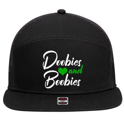 Doobies And Boobies Weed Funny 420 Stoner Pothead Gift 7 Panel Mesh Trucker Snapback Hat