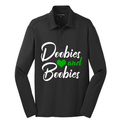 Doobies And Boobies Weed Funny 420 Stoner Pothead Gift Silk Touch Performance Long Sleeve Polo