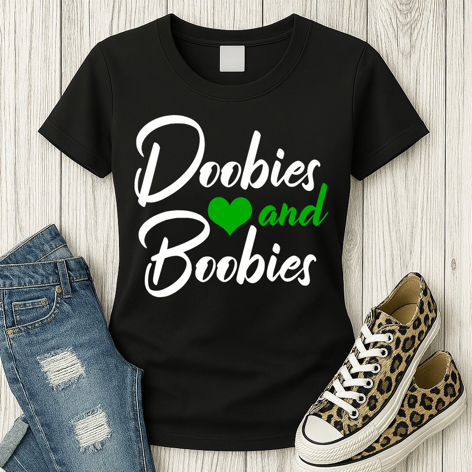 Doobies And Boobies Weed Funny 420 Stoner Pothead Gift Womens T-Shirt