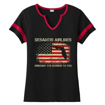 DeSantis Airlines Bringing The Border To You Funny DeSantis Ladies Halftime Notch Neck Tee