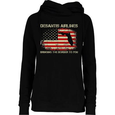 DeSantis Airlines Bringing The Border To You Funny DeSantis Womens Funnel Neck Pullover Hood