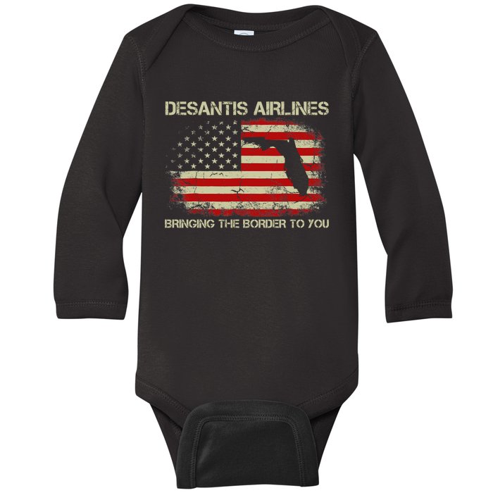 DeSantis Airlines Bringing The Border To You Funny DeSantis Baby Long Sleeve Bodysuit