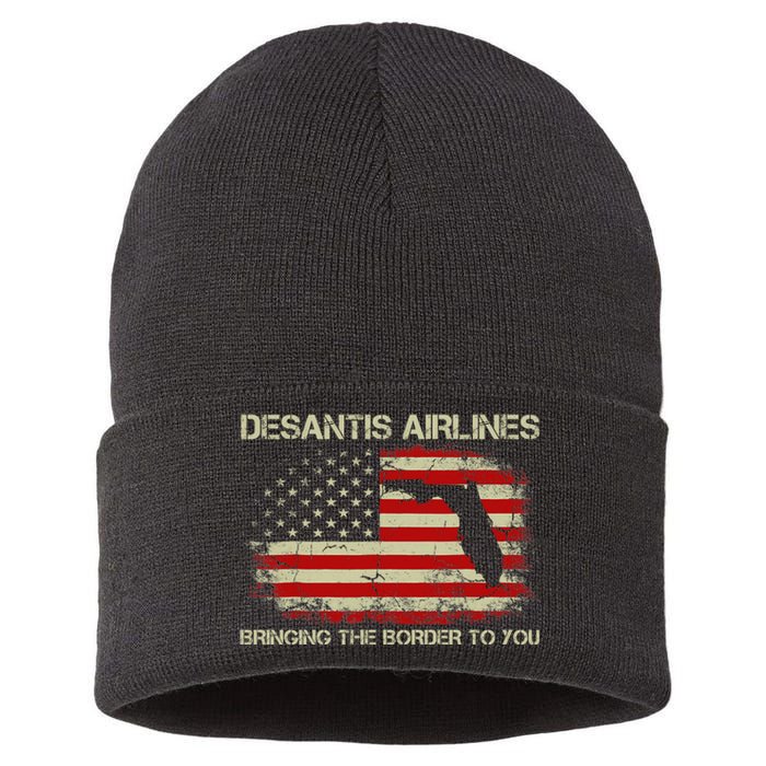 DeSantis Airlines Bringing The Border To You Funny DeSantis Sustainable Knit Beanie