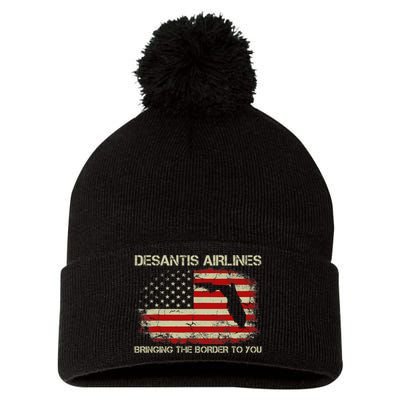 DeSantis Airlines Bringing The Border To You Funny DeSantis Pom Pom 12in Knit Beanie