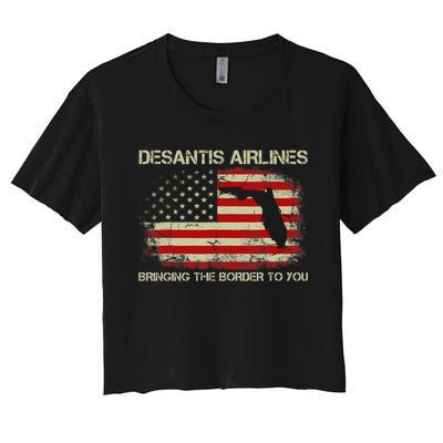 DeSantis Airlines Bringing The Border To You Funny DeSantis Women's Crop Top Tee