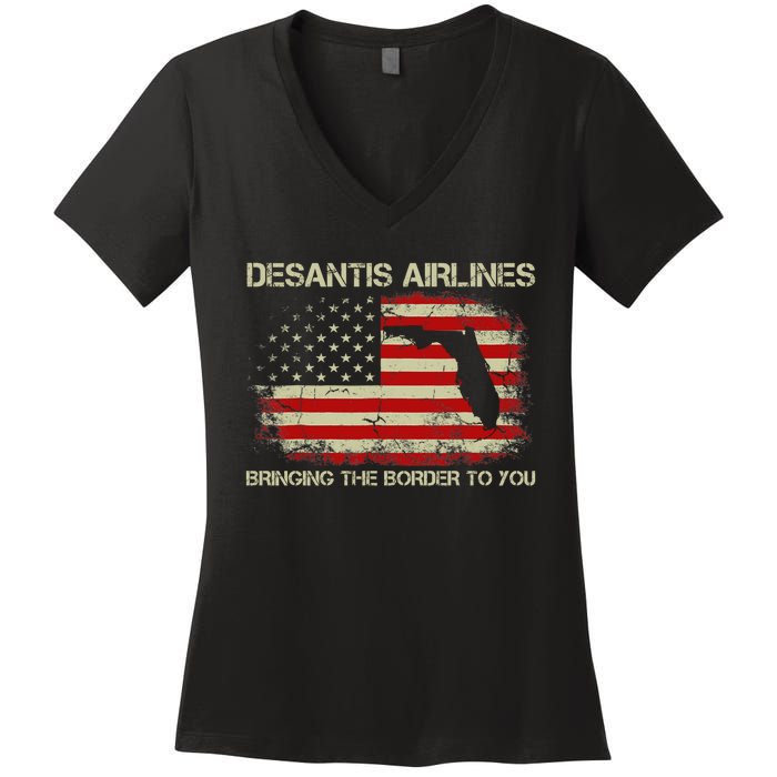 DeSantis Airlines Bringing The Border To You Funny DeSantis Women's V-Neck T-Shirt