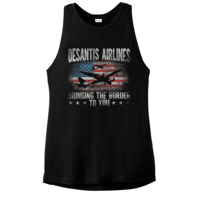 DeSantis Airlines Bringing The Border To You American US Flag Ladies PosiCharge Tri-Blend Wicking Tank