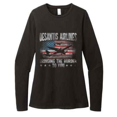 DeSantis Airlines Bringing The Border To You American US Flag Womens CVC Long Sleeve Shirt