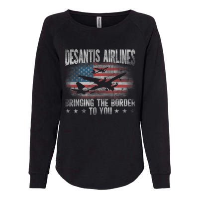 DeSantis Airlines Bringing The Border To You American US Flag Womens California Wash Sweatshirt