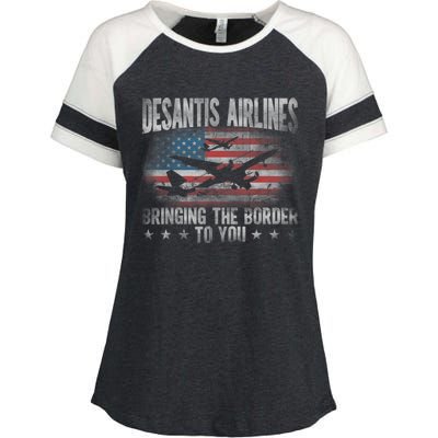 DeSantis Airlines Bringing The Border To You American US Flag Enza Ladies Jersey Colorblock Tee