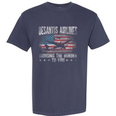 DeSantis Airlines Bringing The Border To You American US Flag Garment-Dyed Heavyweight T-Shirt