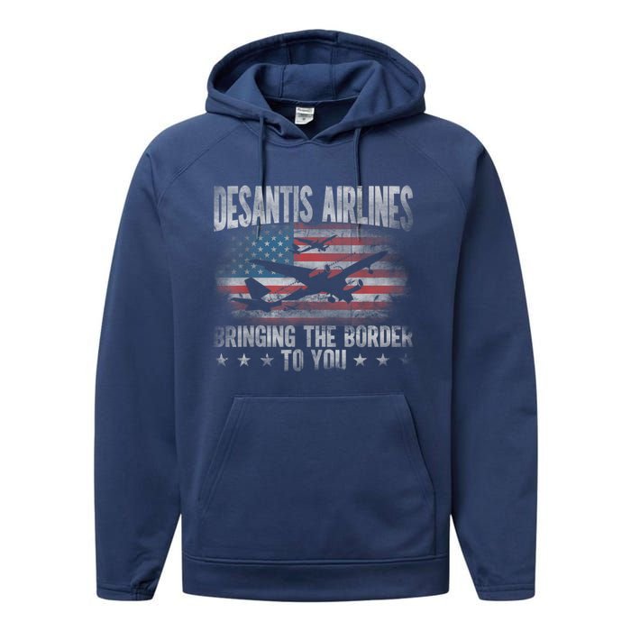 DeSantis Airlines Bringing The Border To You American US Flag Performance Fleece Hoodie